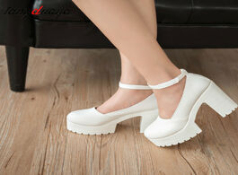 Foto van Schoenen women casual classics high heel thick heels platform pumps ankle work buckle strap shoes of