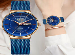Foto van Horloge lige women watches luxury brand ultra thin calendar week quartz watch ladies mesh stainless 