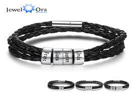 Foto van Sieraden jewelora personalized family names men bracelet with custom beads black multilayer leather 