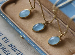 Foto van Sieraden amaiyllis 18k gold natural stone clavicle chain necklaces blue ellipse aquamarine necklace 