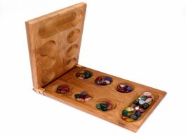 Foto van Speelgoed classics folding bamboo mancala board game strategy games with 72pcs glass bead