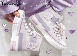 Foto van Schoenen high top lace up canvas shoes purple pink women new fashion sneakers streetwear students vu