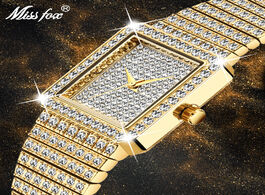 Foto van Horloge missfox diamond watch for women luxury brand ladies gold square minimalist analog quartz mov
