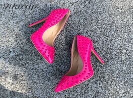 Foto van Schoenen tikicup rose pink sexy women spikes pointed toe stiletto pumps ladies slip on high heels wi