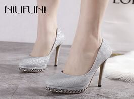 Foto van Schoenen niufuni bling women pumps plus size 34 42 sexy platform chain high heels stiletto round toe