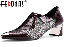 Foto van Schoenen fedonas fashion glitter genuine leather shoes for women pointed toe high heels pumps 2020 a