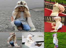 Foto van Baby peuter benodigdheden unicorn hooded scarf animal hoodie winter cowl crochet knitted beanie hat 