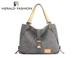 Foto van Tassen herald fashion large pocket casual tote women s handbag shoulder handbags canvas leather capa