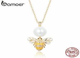 Foto van Sieraden bamoer new arrival genuine 925 sterling silver freshwater pearl bee pendant necklaces for w