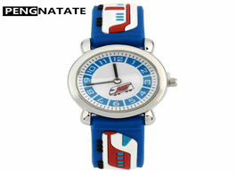 Foto van Horloge pengnatate children 3d cartoon watch fashion blue train waterproof strap kids silicone watch