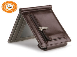 Foto van Tassen bonamie vintage men wallet short money clip metal leather slim male card purse organizer mini