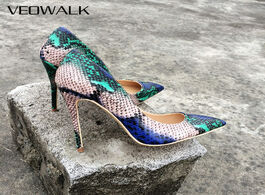 Foto van Schoenen veowalk snake printed leather women sexy high heels 12 10 8cm stiletto fashion pointed toe 