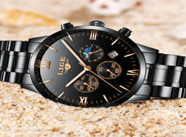 Foto van Horloge watches men luxury brand lige chronograph sports black waterproof full steel quartz s watch 