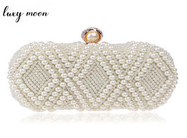 Foto van Tassen new pearls evening clutch bags white bead day luxury rhinestone wedding bride purse chain min