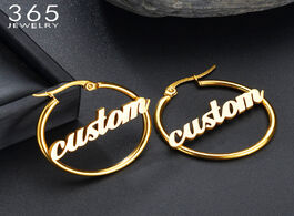 Foto van Sieraden 1 pair hiphop stainless steel custom name earrings women personalized big nameplate handmad