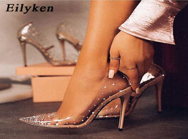 Foto van Schoenen eilyken 2020 fashion golden rhinestone pvc transparent women pumps autumn high heels sexy p