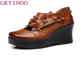 Foto van Schoenen gktinoo spring shoes woman genuine leather pumps wedges high heels retro flower women platf