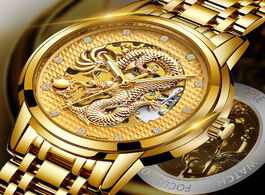 Foto van Horloge dragon skeleton automatic mechanical watches for men wrist watch stainless steel strap gold 