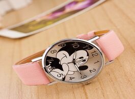 Foto van Horloge new watch women cartoon mickey pattern fashion girl leather quartz wristwatch kids children 