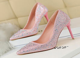 Foto van Schoenen 2019 new women pumps glitter crystal high heels for shoes gold black elegant wedding chauss