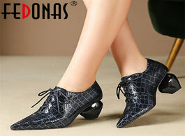 Foto van Schoenen fedonas top quality print sheepskin single shoes woman 2021 new basic lace up pointed toe w