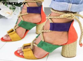 Foto van Schoenen women pumps fashion heels lace up high sandals for summer shoes gladiator thick chaussures 