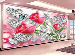 Foto van Woning en bouw 3d wallpaper romantic stereo diamond roses creative photo wall mural wedding house be