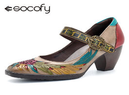 Foto van Schoenen socofy retro pumps women shoes genuine leather buckle mary jane heels summer spring vintage