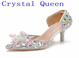 Foto van Schoenen crystal queen bling stones glass stiletto high heels sexy pointed toe bridal pumps diamond 