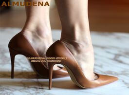 Foto van Schoenen almudena top brand matte leather high heel shoes nude brown wine red shallow pumps celebrit
