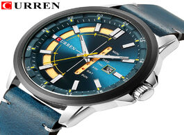 Foto van Horloge new mens watches curren unique fashion design dial quartz wristwatch leather strap watch dis