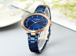 Foto van Horloge curren women watches luxury metal bracelet wristwatch classy fashion quartz clock blue femal
