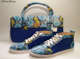Foto van Schoenen latest match blue snake leather shoes with handbag sets top grade big bag hot selling! 36 4