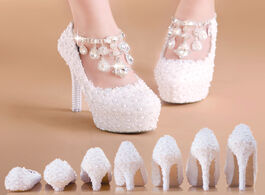 Foto van Schoenen white lace and pearl beaded wedding shoes super high heel with platform slip on round toe f