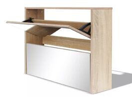 Foto van Meubels 2 layer shoe cabinet mirror oak color shoes storage easy assembly rack furniture organizer