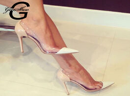 Foto van Schoenen genshuo women pumps 2020 transparent thin high heels sexy pointed toe slip on wedding party