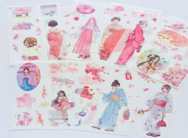 Foto van Kantoor school benodigdheden 6 sheets pack spring pink sakura kimono japanese girl washi paper decor