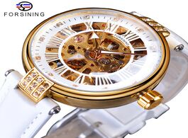 Foto van Horloge forsining white gold mechanical automatic luxury top brand lady wrist watch skeleton clock w