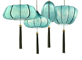 Foto van Lampen verlichting china cloth lantern pendant light blue fabric retro suspension lamp indoor restau