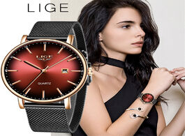 Foto van Horloge lige fashion women watch top brand luxury ladies mesh belt ultra thin stainless steel waterp