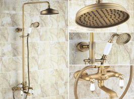 Foto van Woning en bouw vintage retro antique brass dual ceramic handles bathroom 8 inch round rain shower fa