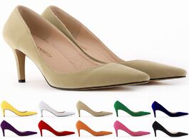 Foto van Schoenen 34 42 woman shoes faux suede 8cm low heels women pumps stiletto s work shoe pointed toe wed
