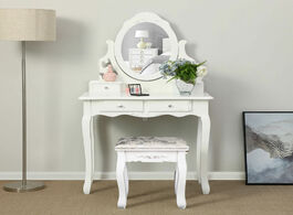 Foto van Meubels women dressing table with stool 4 drawers bedroom makeup desk oval mirror chic