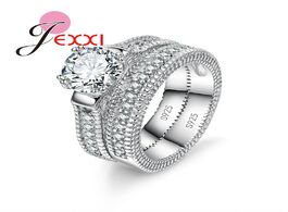 Foto van Sieraden 925 stamped sterling silver ring sets 2 pcs bijoux full african aaa crystal heart stone rin