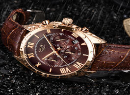 Foto van Horloge lige watch for men top brand luxury waterproof 24 hour date quartz clock brown leather sport