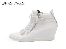 Foto van Schoenen smile circle wedges sneakers women high heel platform shoes fashion pu leather top casual