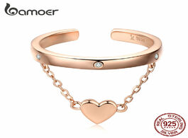Foto van Sieraden bamoer double layer heart wedding ring band for women rose gold color 925 sterling silver e