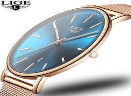 Foto van Horloge lige new women fashion blue quartz watch lady stainless steel watchband high quality casual 