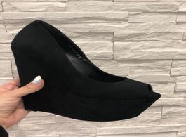 Foto van Schoenen moraima snc newest black suede woman shoes peep toe platform wedge pumps ladies sexy slip o