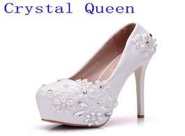 Foto van Schoenen crystal queen new high heels bridal wedding shoes white rhinestones lace pumps shoe spring 